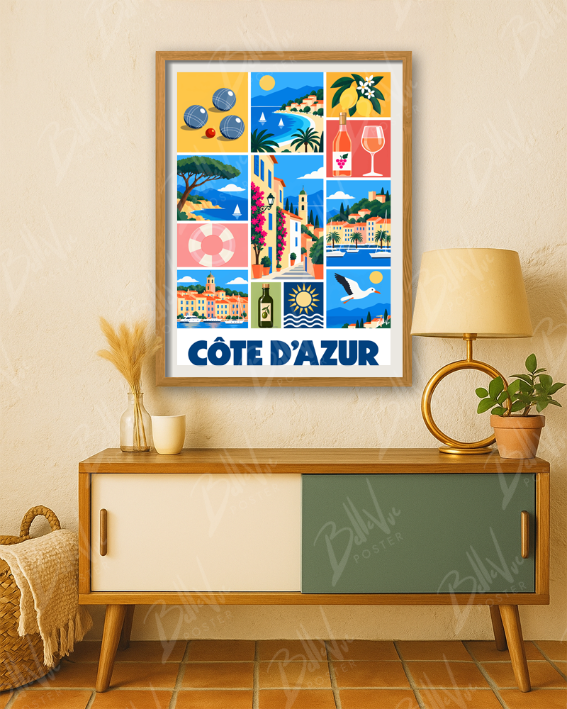 Affiche Côte d'Azur - Mosaïque