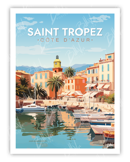 Affiche Saint Tropez Émile Gaud / Lithographie 1980 Cote D'azur French Riviera Affiche Saint Tropez Émile Gaud / Lithographie 1980 Cote D'azur French Riviera