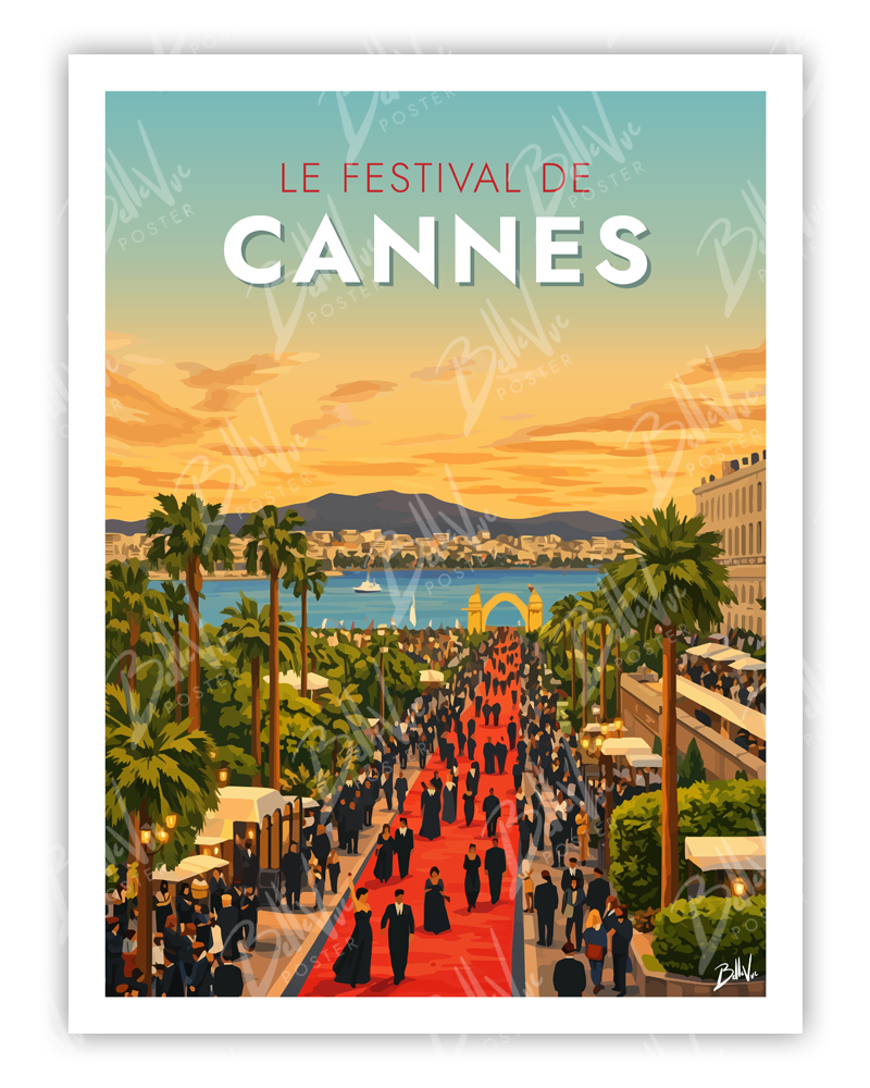 Affiche Le Festival de Cannes - illustration vintage, décoration murale, BelleVue Poster