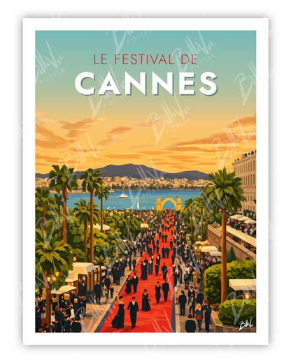 Affiche Le Festival de Cannes - illustration vintage, décoration murale, BelleVue Poster