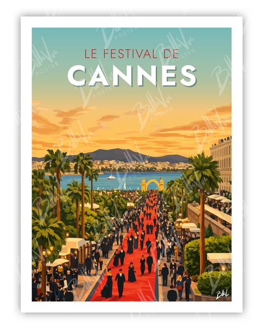 Affiche Le Festival de Cannes - illustration vintage, décoration murale, BelleVue Poster