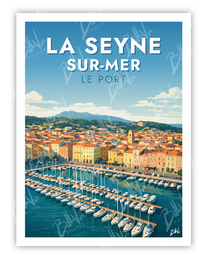 Affiche La Seyne Sur Mer le port - illustration vintage, décoration murale, BelleVue Poster