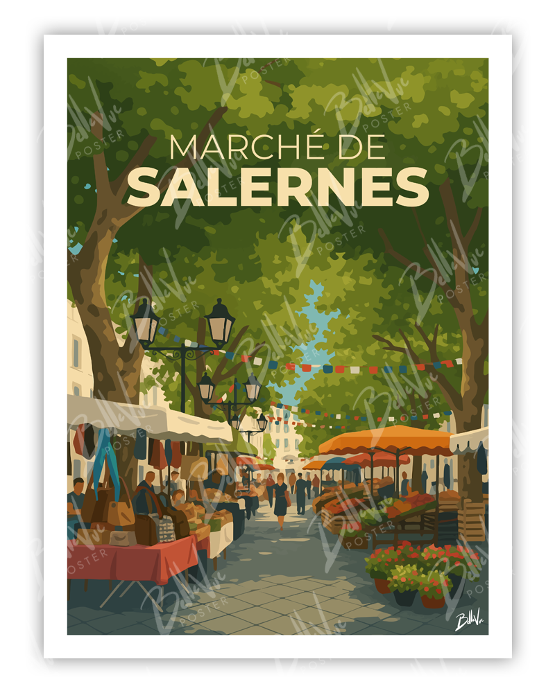 Affiche Salernes le marché - illustration vintage, décoration murale, BelleVue Poster