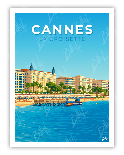 Affiche Cannes la Croisette - illustration vintage, décoration murale, BelleVue Poster