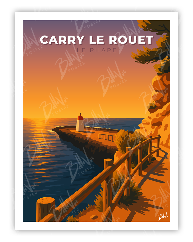 Affiche Carry le Rouet le phare - illustration vintage, décoration murale, BelleVue Poster