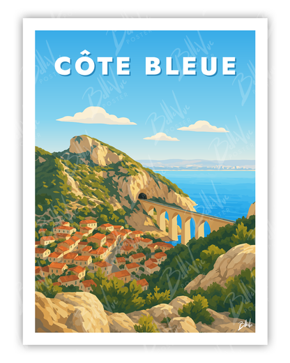 Affiche Cote bleue - illustration vintage, décoration murale, BelleVue Poster