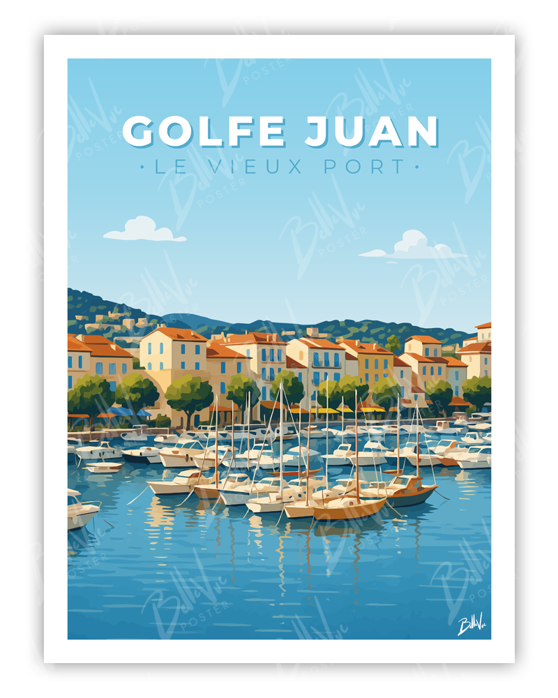 Affiche Golfe Juan le vieux port - illustration vintage, décoration murale, BelleVue Poster
