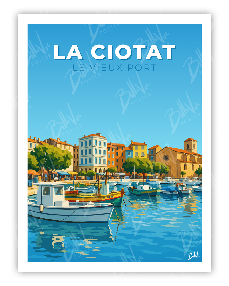 Affiche La Ciotat le vieux port - illustration vintage, décoration murale, BelleVue Poster