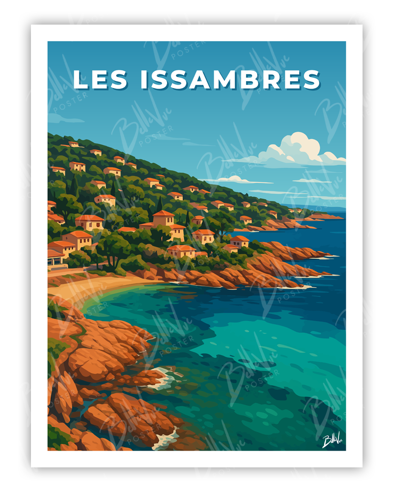 Affiche Les Issambres - illustration vintage, décoration murale, BelleVue Poster