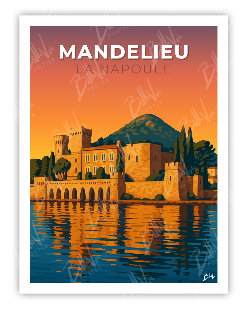 Affiche Mandelieu la Napoule - illustration vintage, décoration murale, BelleVue Poster