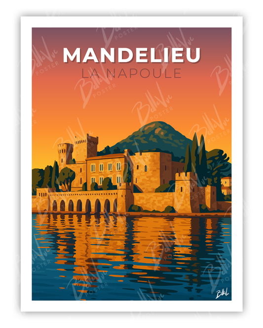 Affiche Mandelieu la Napoule - illustration vintage, décoration murale, BelleVue Poster
