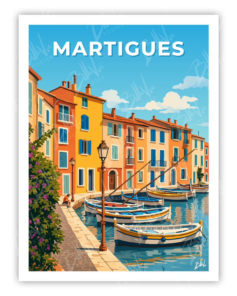 Affiche Martigues - illustration vintage, décoration murale, BelleVue Poster
