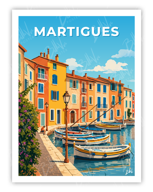 Affiche Martigues - illustration vintage, décoration murale, BelleVue Poster