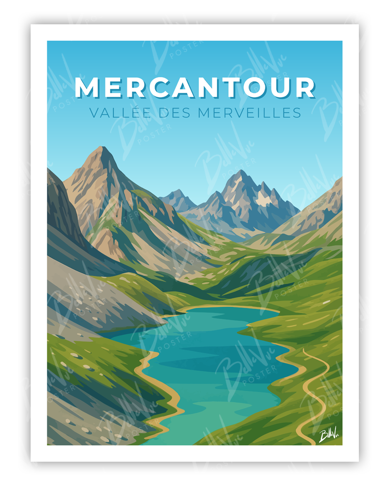 Affiche Mercantour vallée des merveilles - illustration vintage, décoration murale, BelleVue Poster
