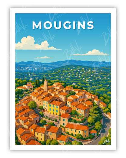 Affiche Mougins - illustration vintage, décoration murale, BelleVue Poster