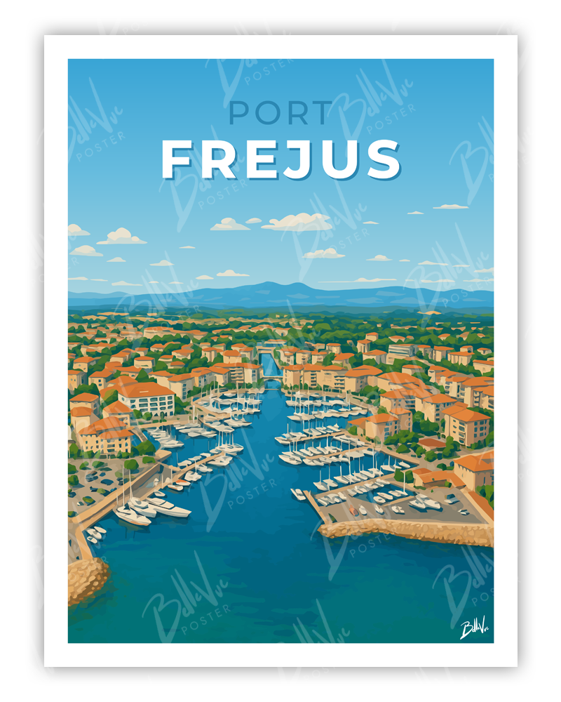 Affiche Port Fréjus - illustration vintage, décoration murale, BelleVue Poster