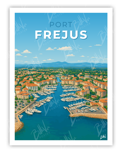 Affiche Port Fréjus - illustration vintage, décoration murale, BelleVue Poster
