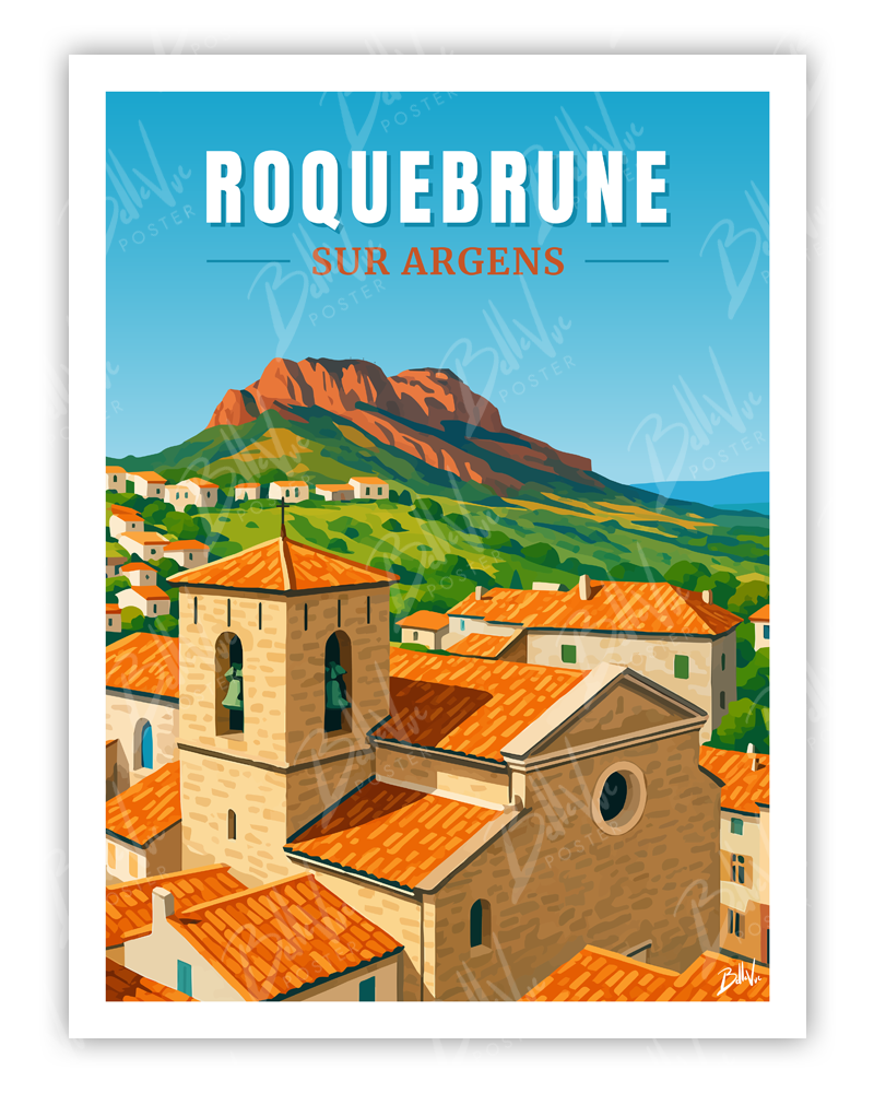 Affiche Roquebrune sur argens - illustration vintage, décoration murale, BelleVue Poster
