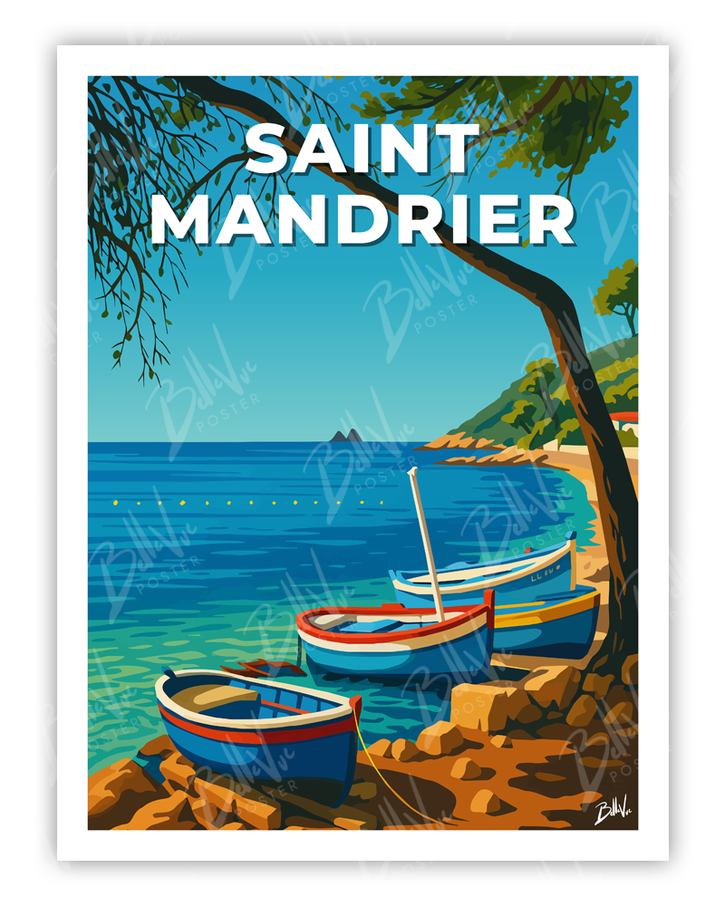 Affiche Saint Mandrier - illustration vintage, décoration murale, BelleVue Poster