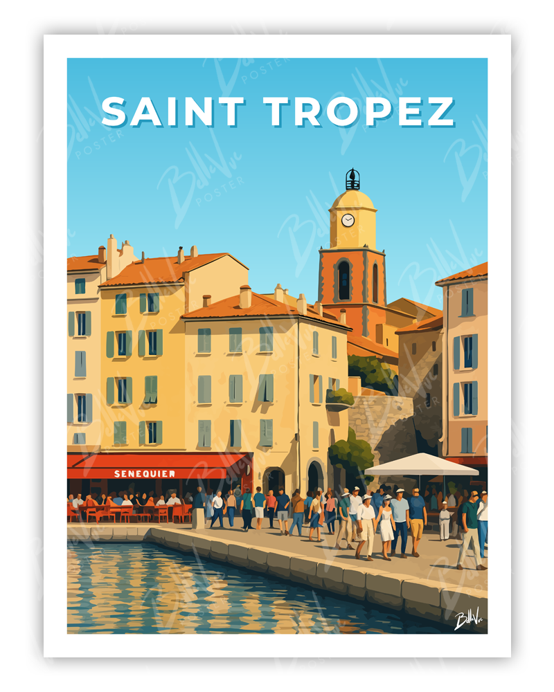 Affiche Saint Tropez - illustration vintage, décoration murale, BelleVue Poster