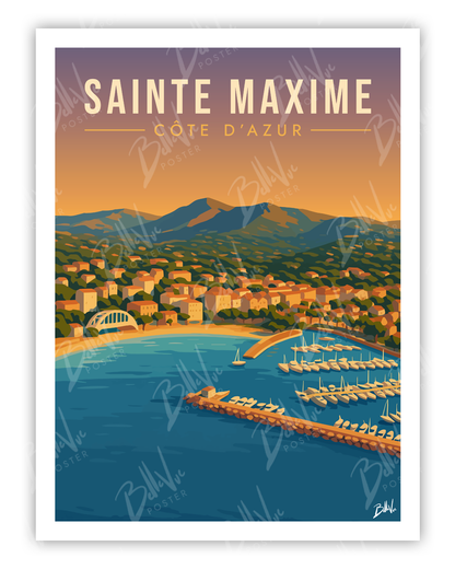 Affiche Sainte Maxime - illustration vintage, décoration murale, BelleVue Poster