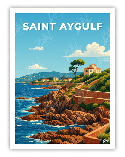 Affiche Saint Aygulf - illustration vintage, décoration murale, BelleVue Poster