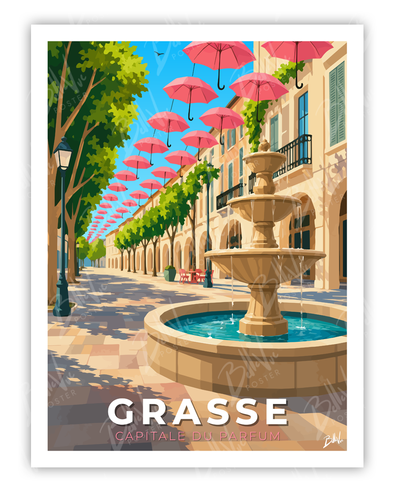 Affiche Grasse - Capitale du Parfum - illustration vintage, décoration murale, BelleVue Poster