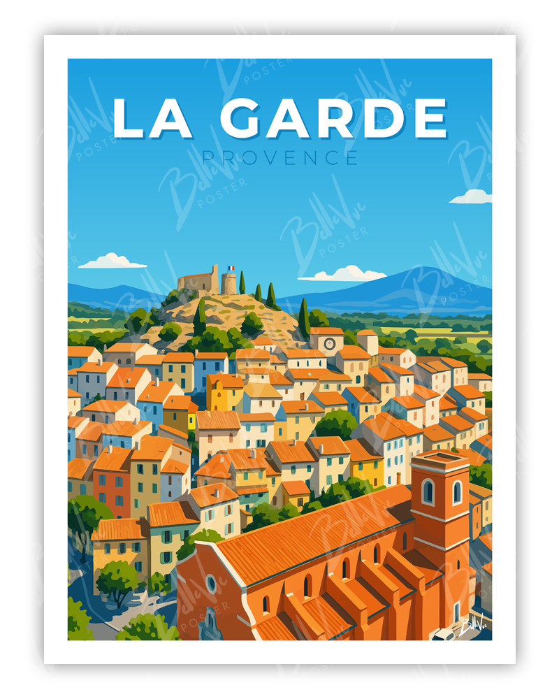 Affiche La Garde - Provence - illustration vintage, décoration murale, BelleVue Poster