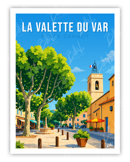 Affiche La Valette-du-Var - Place Carnot - illustration vintage, décoration murale, BelleVue Poster