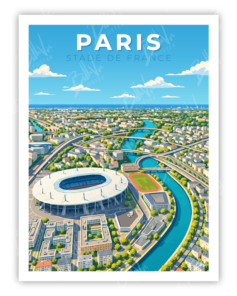Affiche Paris - Stade de France - illustration vintage, décoration murale, BelleVue Poster