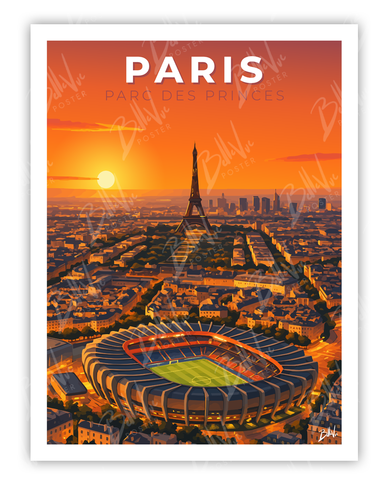 Affiche Paris - Parc des Princes - illustration vintage, décoration murale, BelleVue Poster