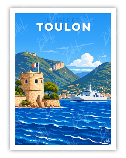 Affiche La Rade de Toulon - illustration vintage, décoration murale, BelleVue Poster
