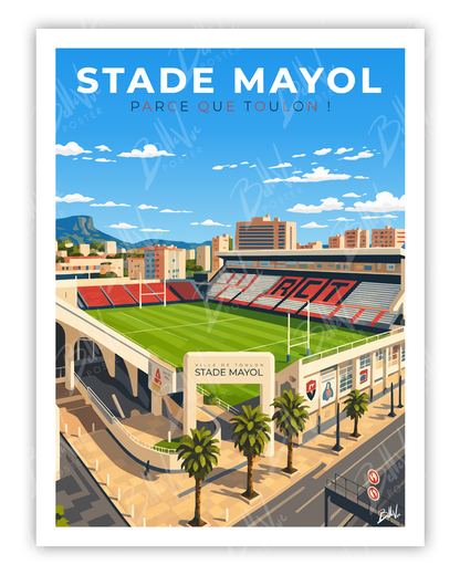 Affiche Stade Mayol - Parce que Toulon - illustration vintage, décoration murale, BelleVue Poster