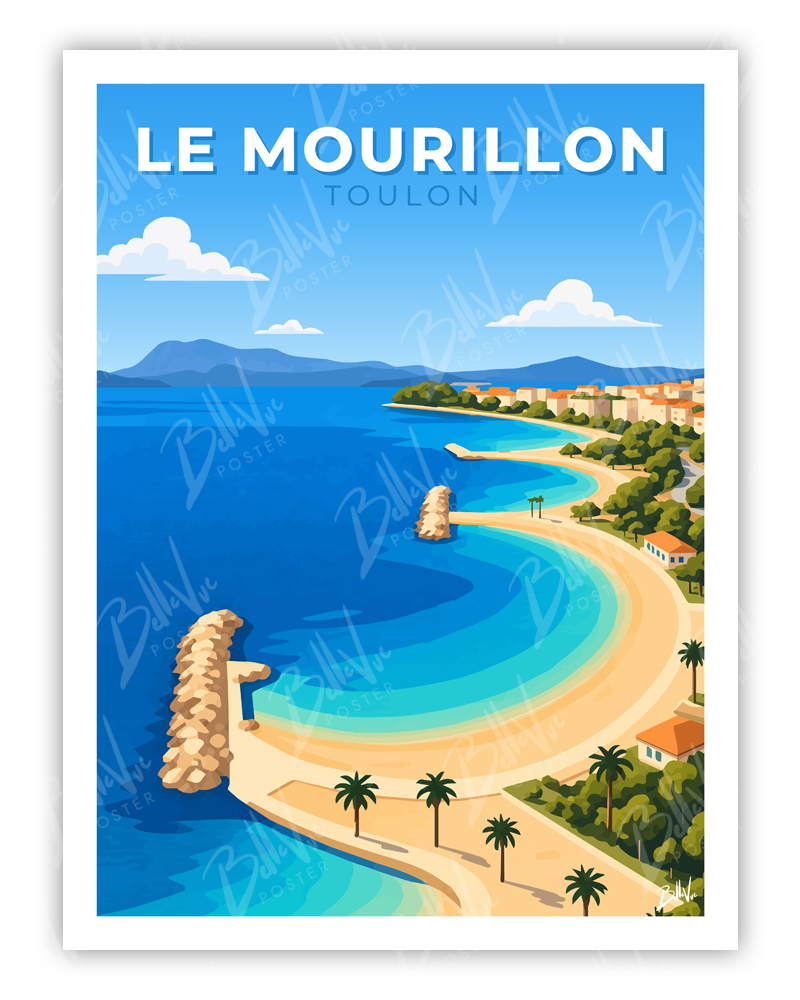 Affiche Le Mourillon - Toulon - illustration vintage, décoration murale, BelleVue Poster