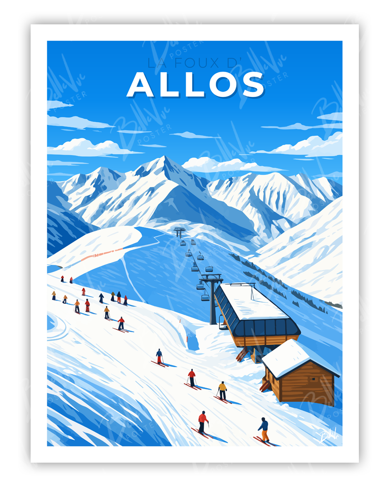 Affiche Allos - illustration vintage, décoration murale, BelleVue Poster
