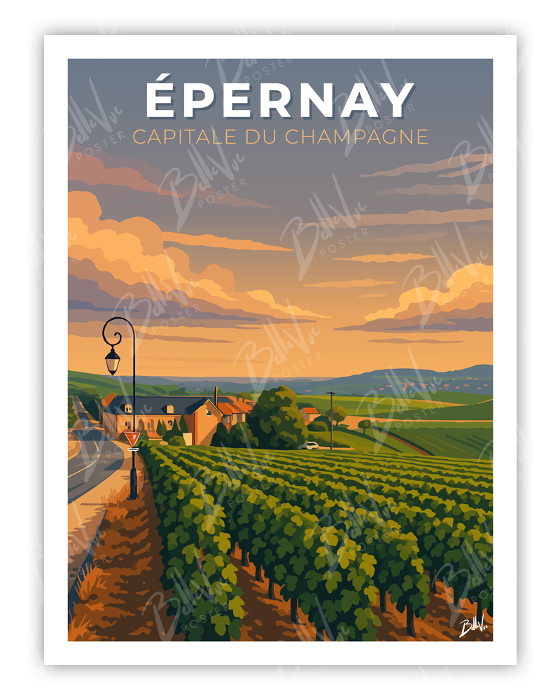 Affiche Épernay - Capitale du Champagne - illustration vintage, décoration murale, BelleVue Poster