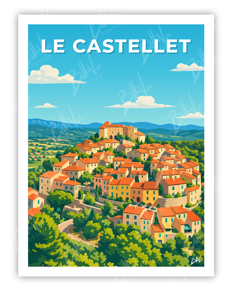 Affiche Le Castellet - illustration vintage, décoration murale, BelleVue Poster