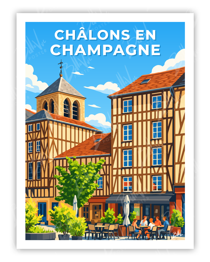 Affiche Châlons-en-Champagne - illustration vintage, décoration murale, BelleVue Poster