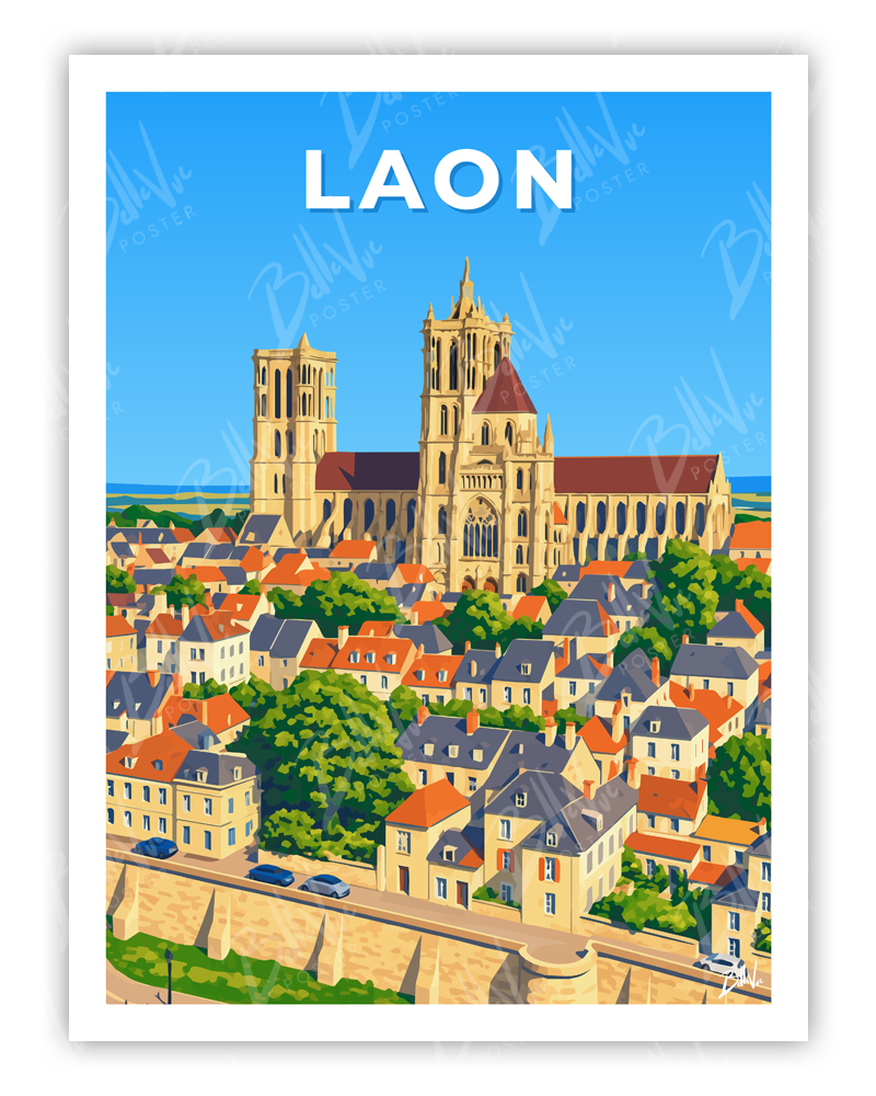 Affiche Laon - illustration vintage, décoration murale, BelleVue Poster