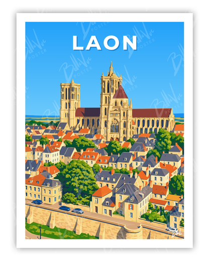 Affiche Laon - illustration vintage, décoration murale, BelleVue Poster
