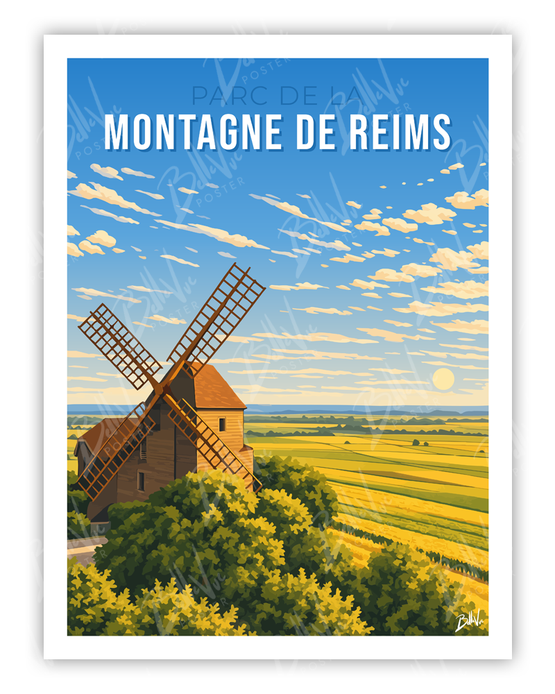 Affiche Parc de la Montagne de Reims - illustration vintage, décoration murale, BelleVue Poster