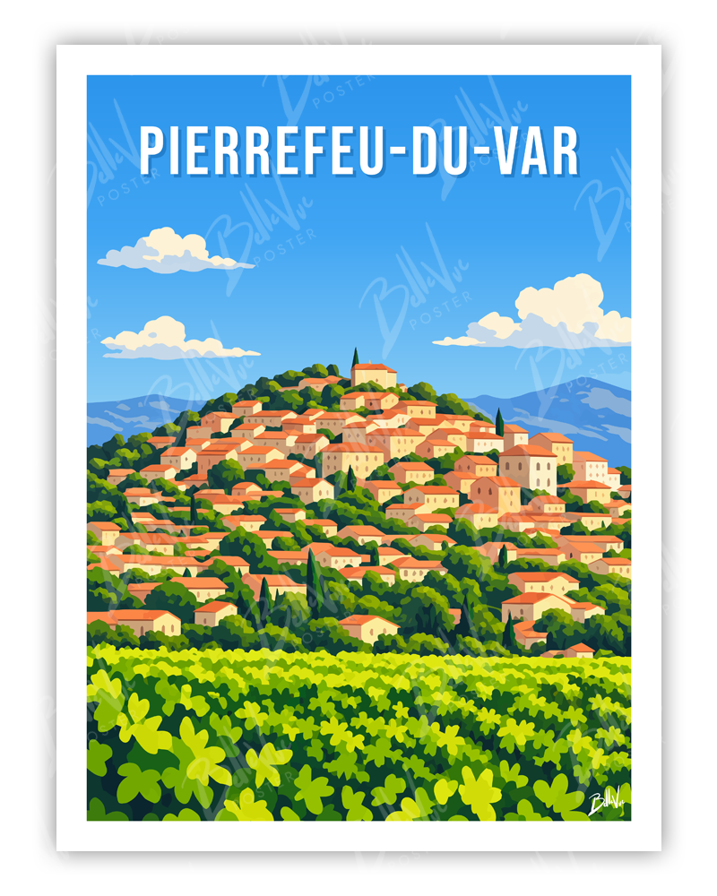Affiche Pierrefeu-du-Var - illustration vintage, décoration murale, BelleVue Poster