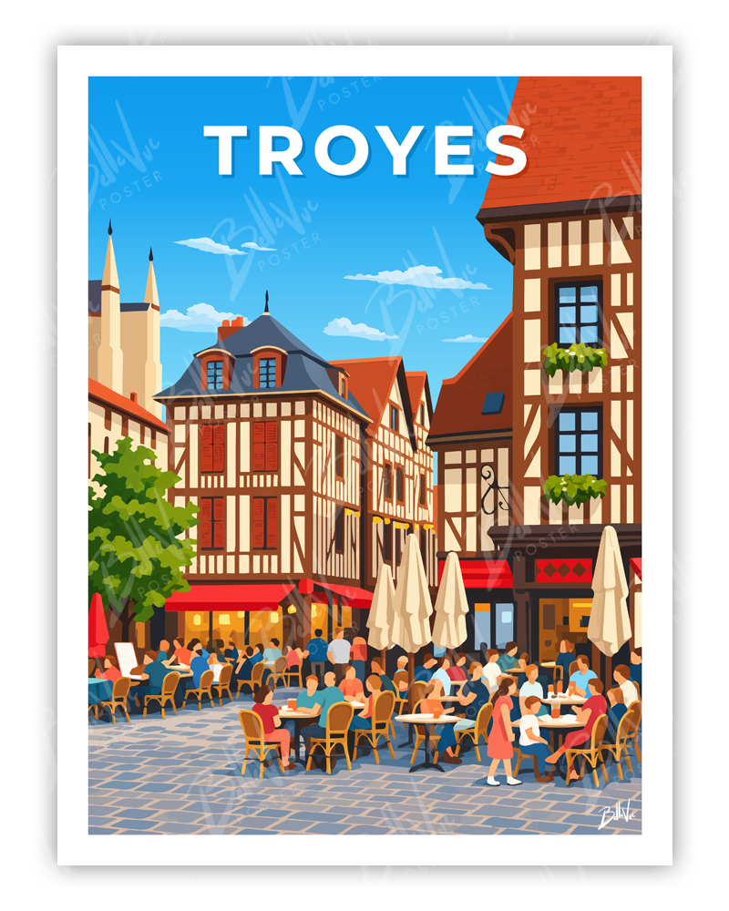 Affiche Troyes - illustration vintage, décoration murale, BelleVue Poster