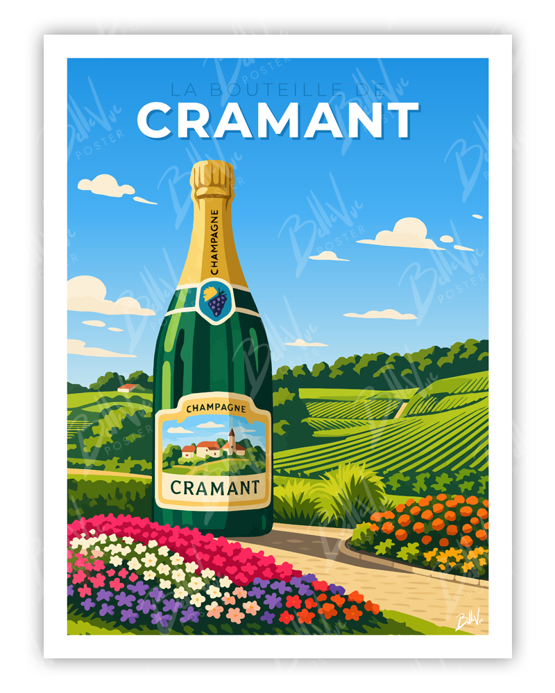 Affiche La Bouteille de Cramant - illustration vintage, décoration murale, BelleVue Poster