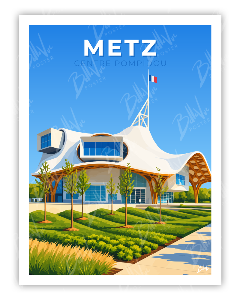 Affiche Metz - Centre Pompidou - illustration vintage, décoration murale, BelleVue Poster