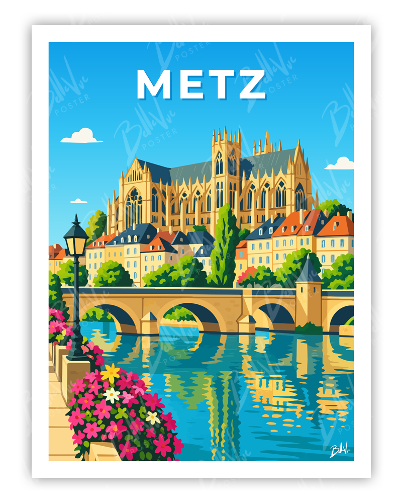 Affiche Metz - illustration vintage, décoration murale, BelleVue Poster