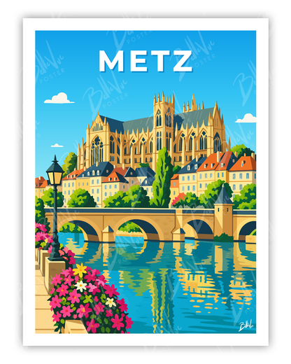 Affiche Metz - illustration vintage, décoration murale, BelleVue Poster