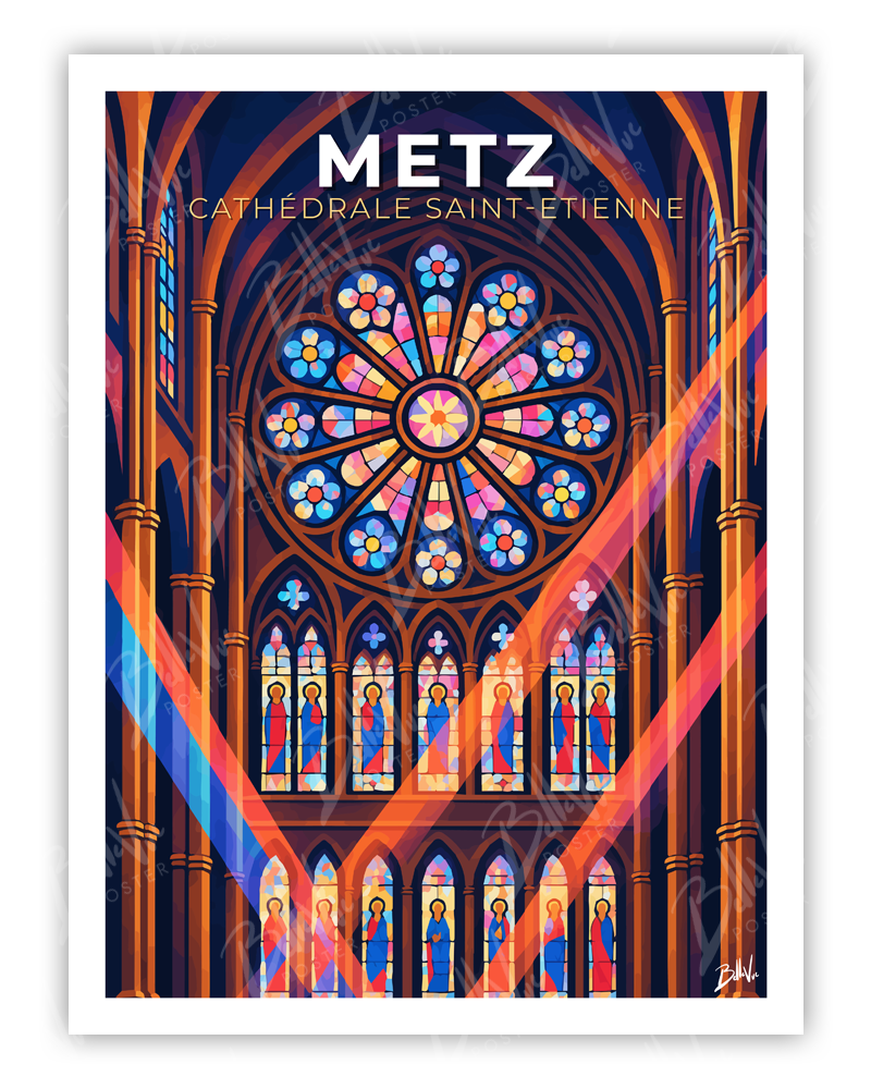 Affiche Metz - Cathédrale Saint-Étienne - illustration vintage, décoration murale, BelleVue Poster