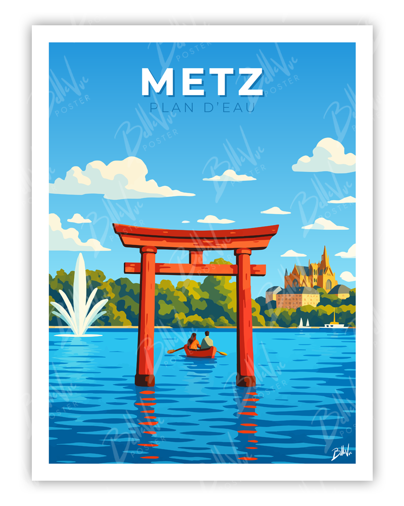 Affiche Metz - Plan d'Eau - illustration vintage, décoration murale, BelleVue Poster