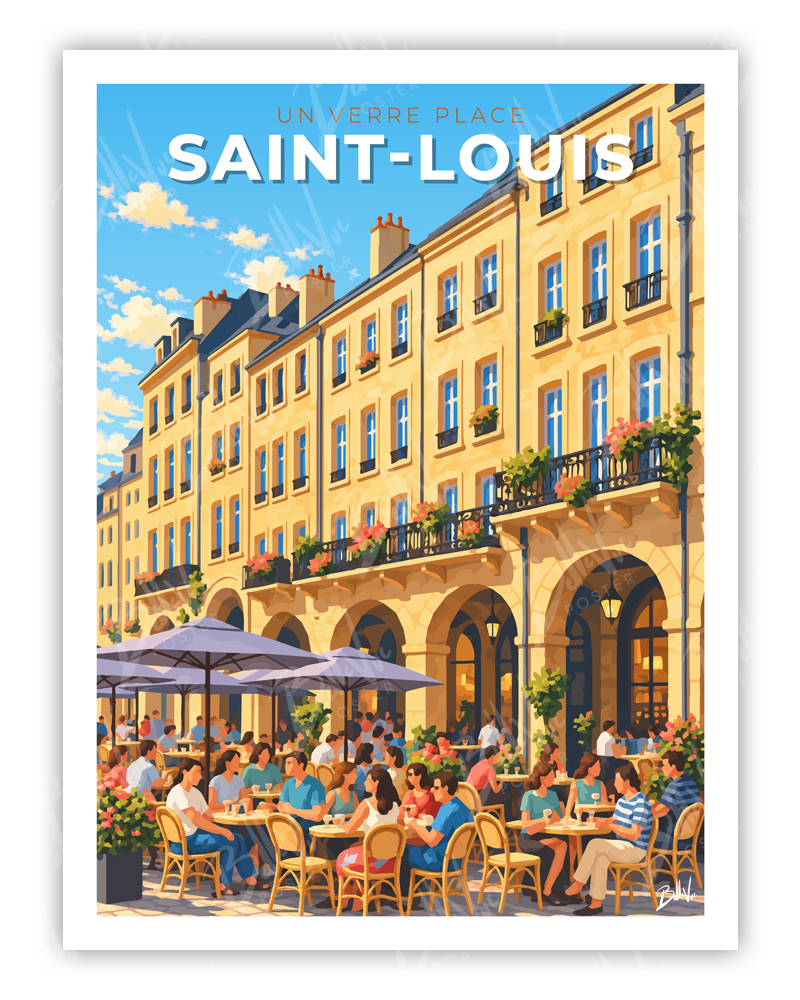 Affiche Metz - Un verre place Saint-Louis - illustration vintage, décoration murale, BelleVue Poster